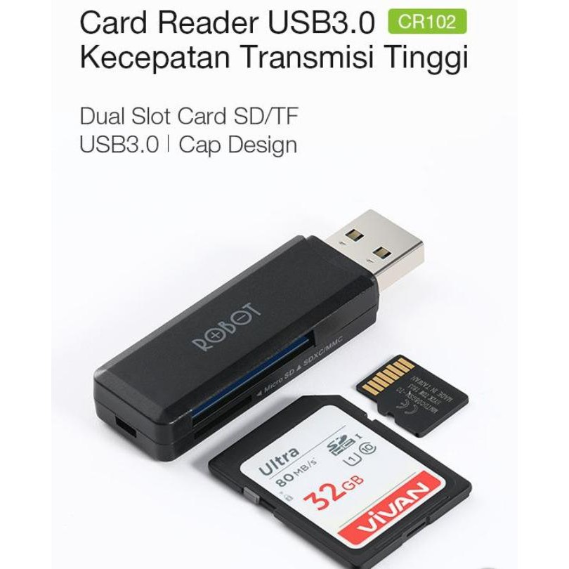 Robot Card Reader CR102 USB 3.0 Dual Slot Card SD/TF