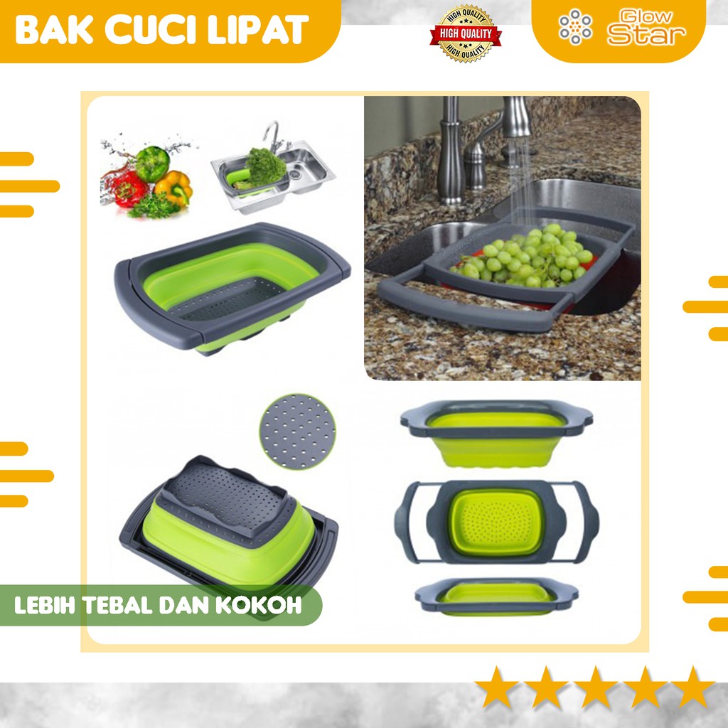 Rak Saring Saringan buah sayur panjang pendek manual keran kran Bak Cuci Sayur Foldable Collapsible Drainer