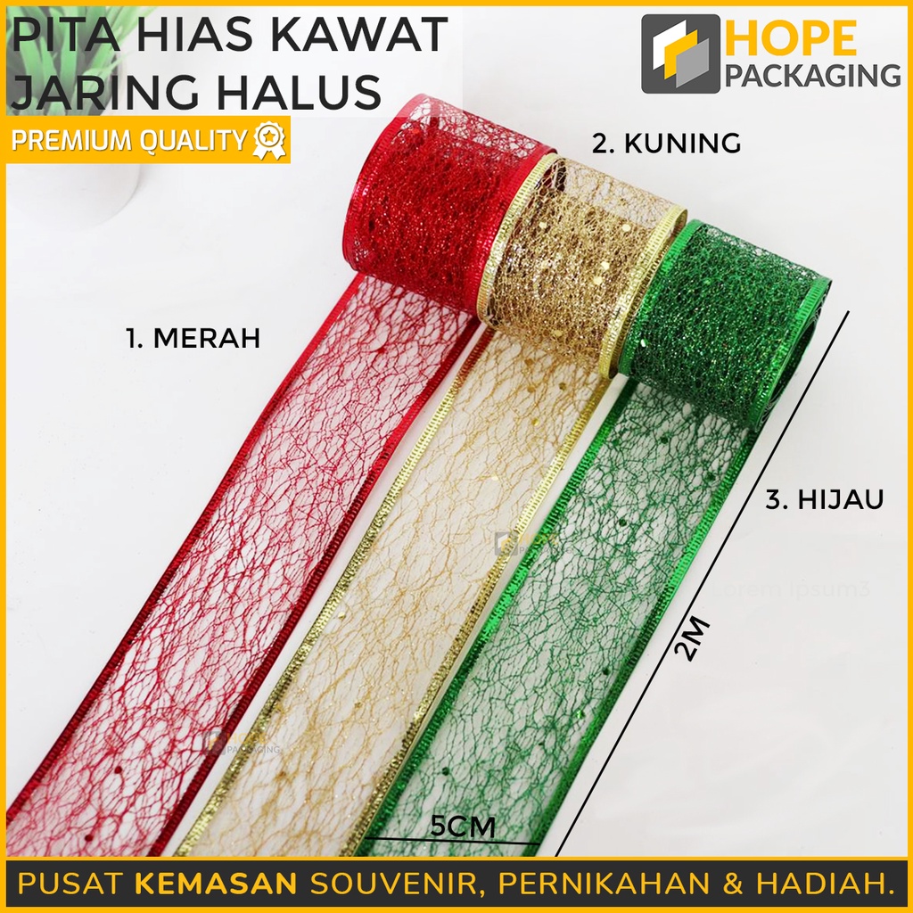 Pita Glitter Per 2 Meter Pinggir Kawat Pita hias kawat jaring halus