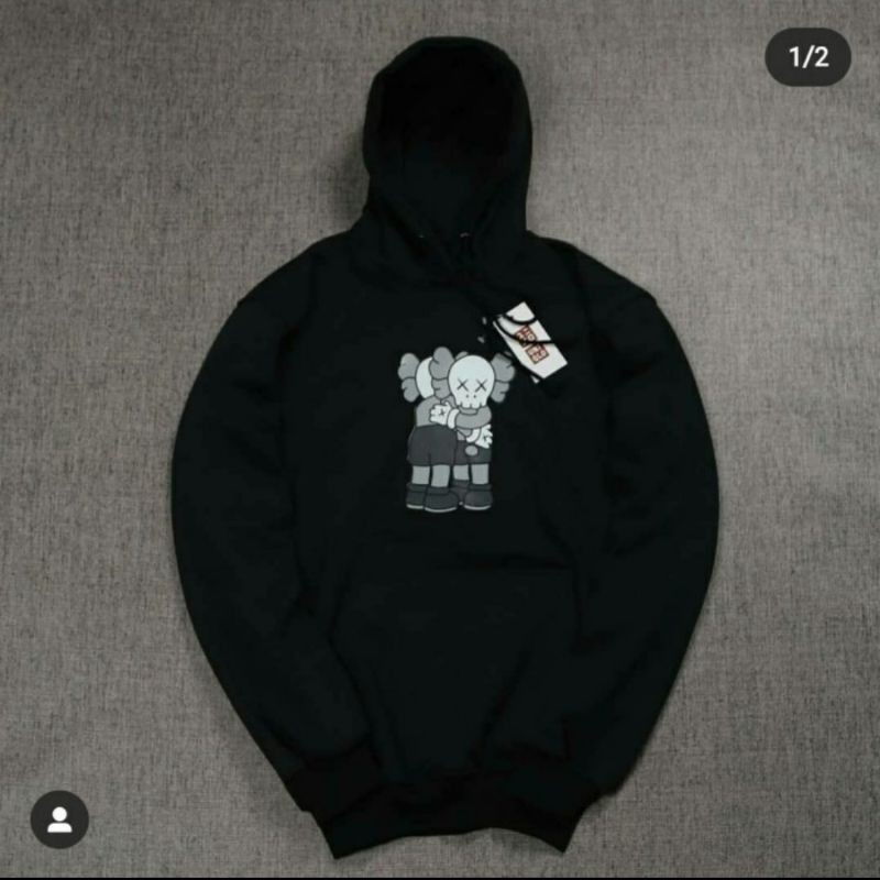 SWEATER HOODIE DISTRO PRIA WANITA UNIQLO X KAWS GREY FLEECE
