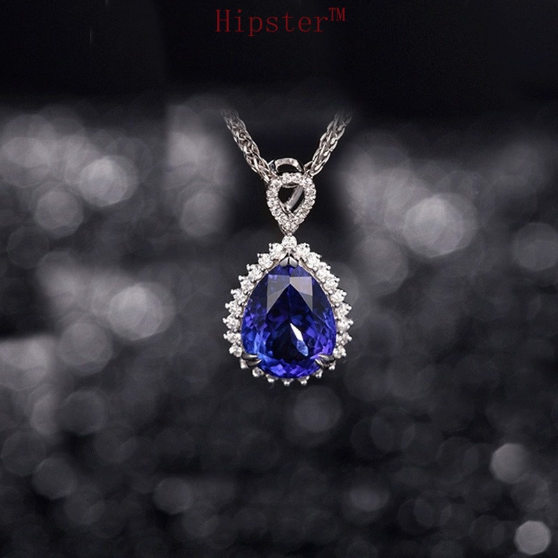 Light Luxury Star Blue Crystal Gem Pendant Diamond-Studded Clavicle Necklace