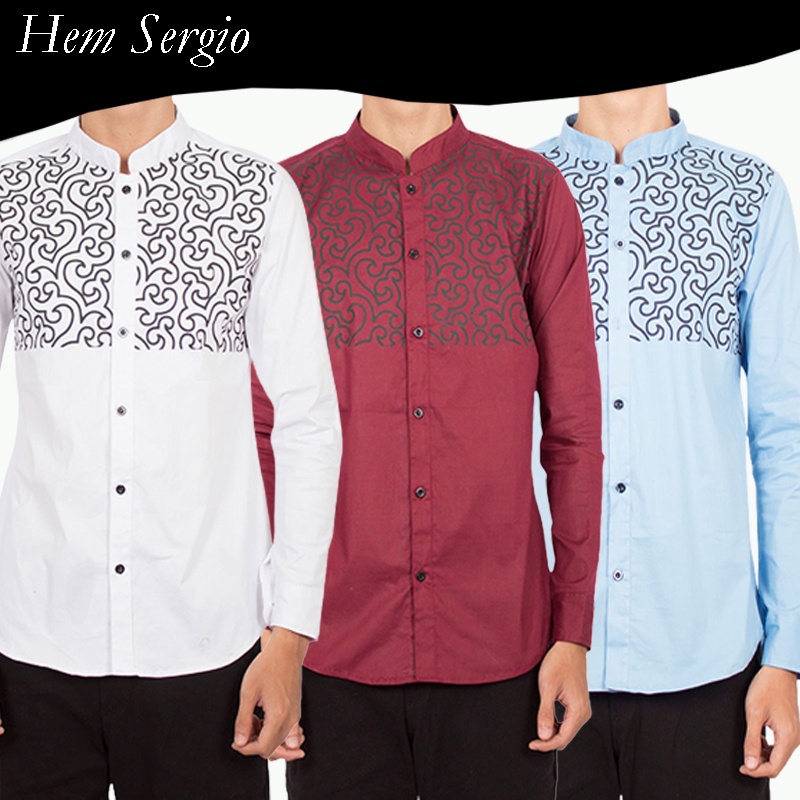 HipNop SERGIO BAJU MUSLIM KEMEJA KOKO PRIA MUSLIMAH LENGAN PANJANG ATASAN MUSLIM SLIMFIT COWOK COWO