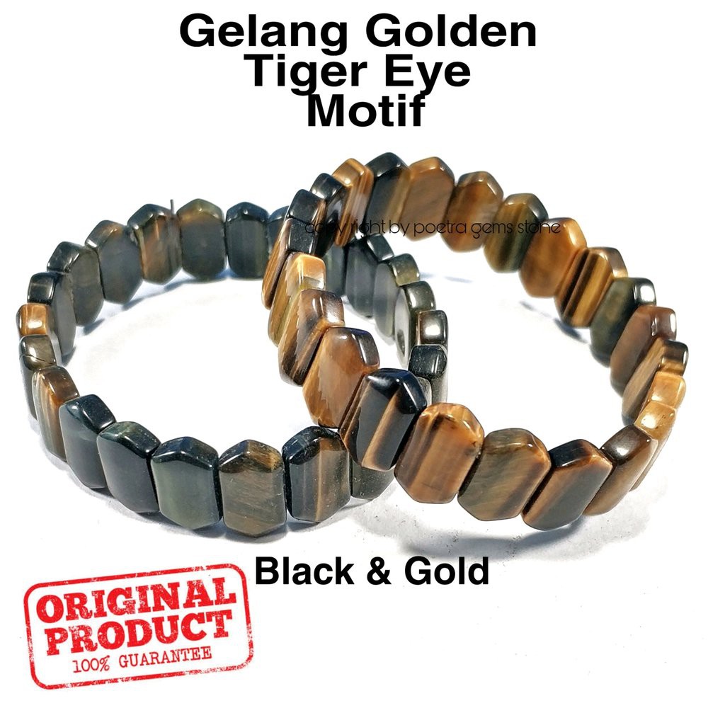 GELANG BATU NATURAL TIGER EYE MOTIF ETNIK BERKELAS