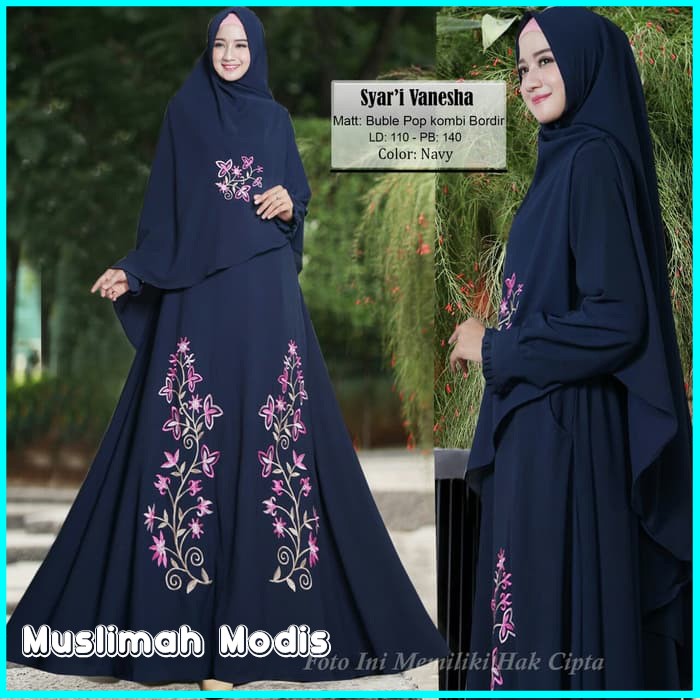 BAJU MUSLIMAH MUSLIM / BAJU GAMIS PESTA / GAMIS SYARI NAVY VANESHA