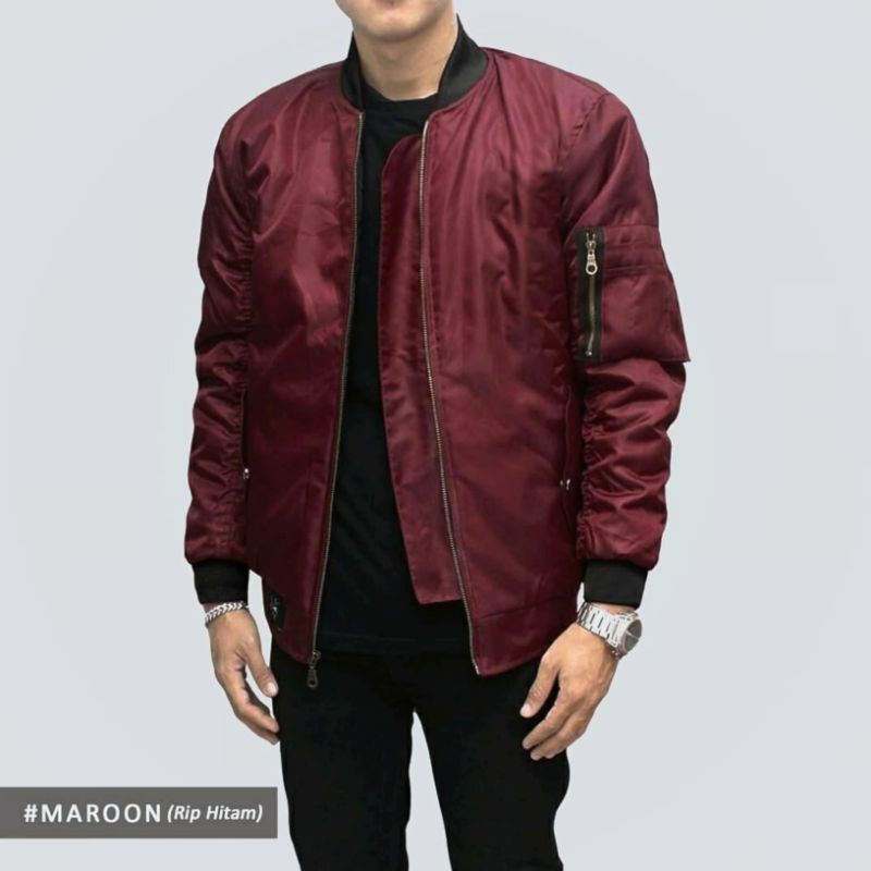 [ PREMIUM QUALITY ] Jaket Bomber Pria Wanita Polos Anti Air Waterproof Tebal JACKJEANS.ID-Maroon