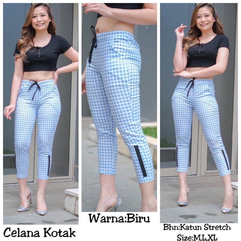 Celana Wanita Katun Strecth 7/9 Kotak