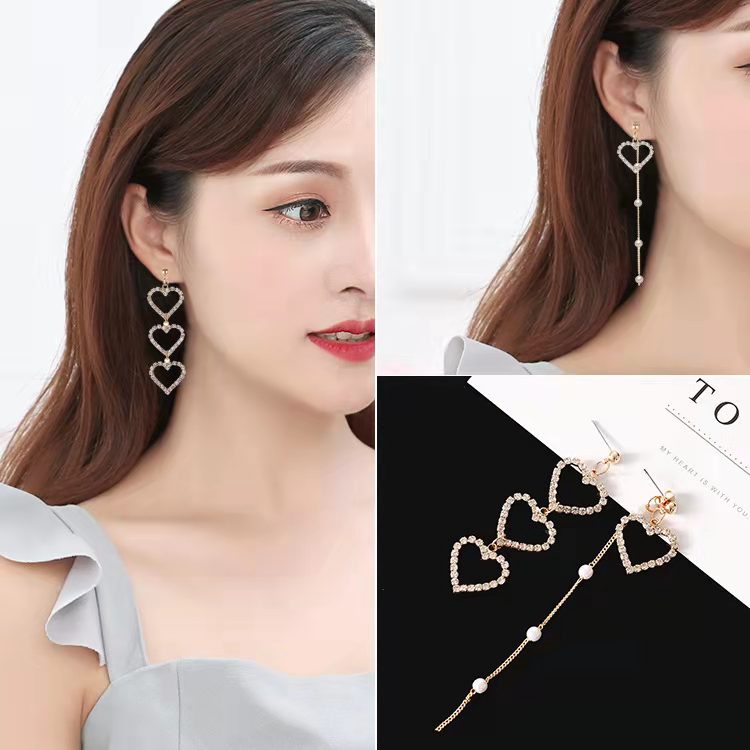 (Hello Girl)E02 Anting Tusuk Wanita Korea Bunga Pita Hati Mutiara Import