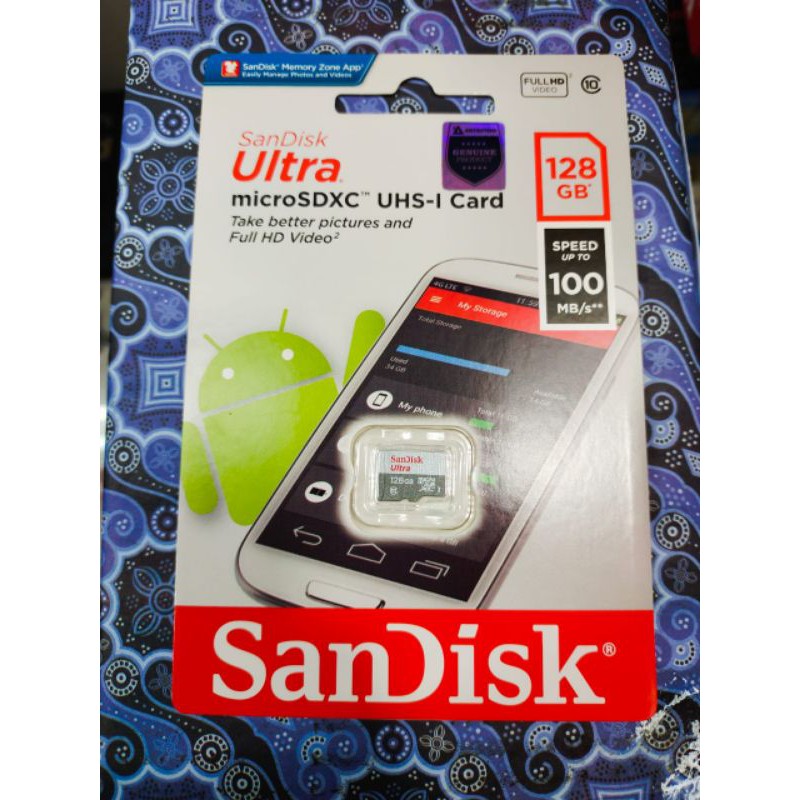 MEMORY SANDISK MICRO 128GB 100MBPS CLASS 10 ORIGINAL