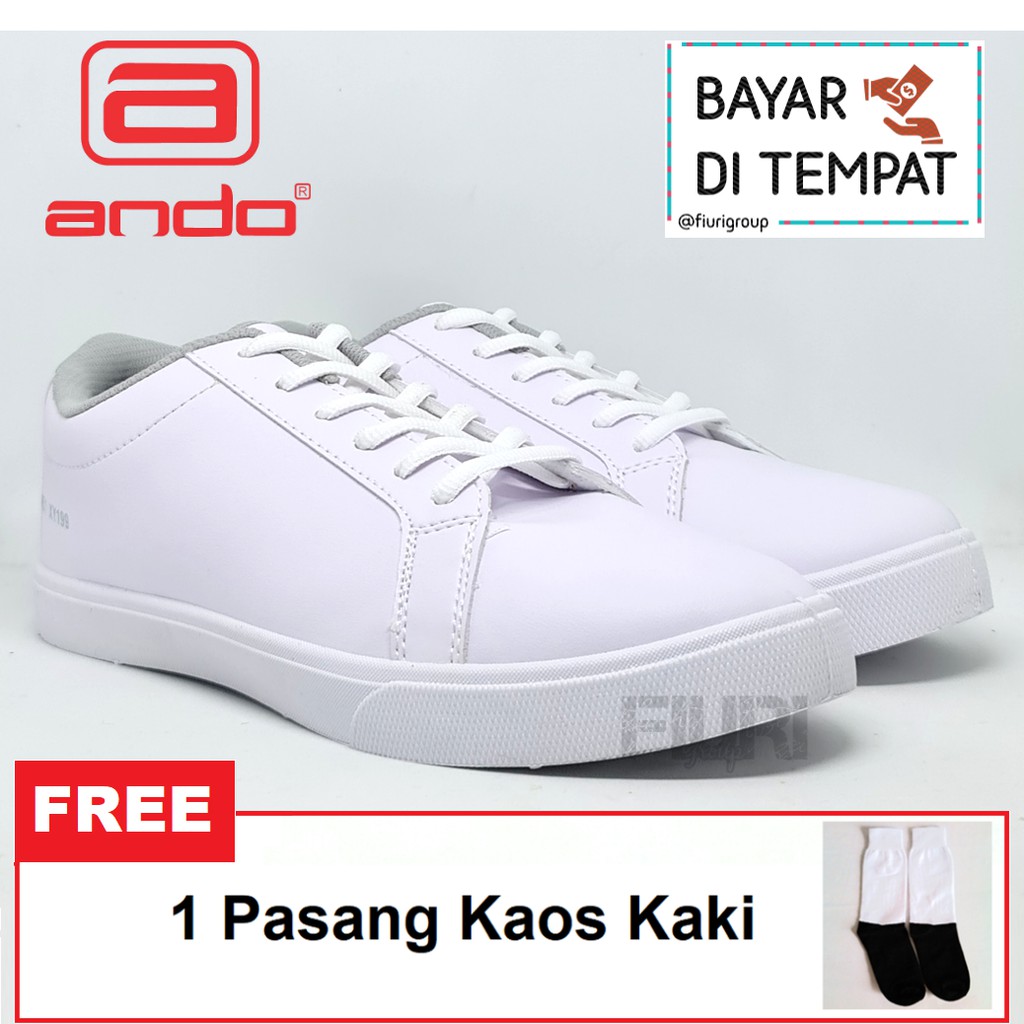 FIURI - Ando Original - Campo 39-43 Putih - Sepatu Kets Pria - Sepatu Sneakers Pria - Sepatu Olahraga Sport Pria - Sepatu Casual - Sepatu Jogging Lari Fitness Gym Senam Pria - Sepatu Sekolah Bertali SD SMP SMA - Fiuri