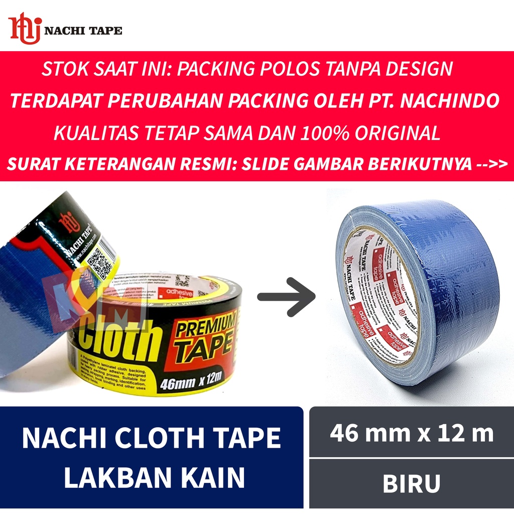 Lakban Kain Biru Nachi Cloth Tape 46 mm / 2 Inch x 12 meter / 46mm