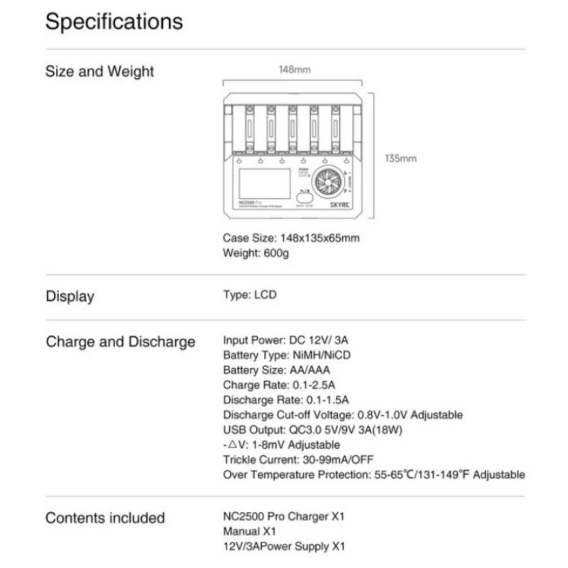 SKYRC NC2500 PRO AA/AAA BATTERY CHARGER &amp; ANALYZER
