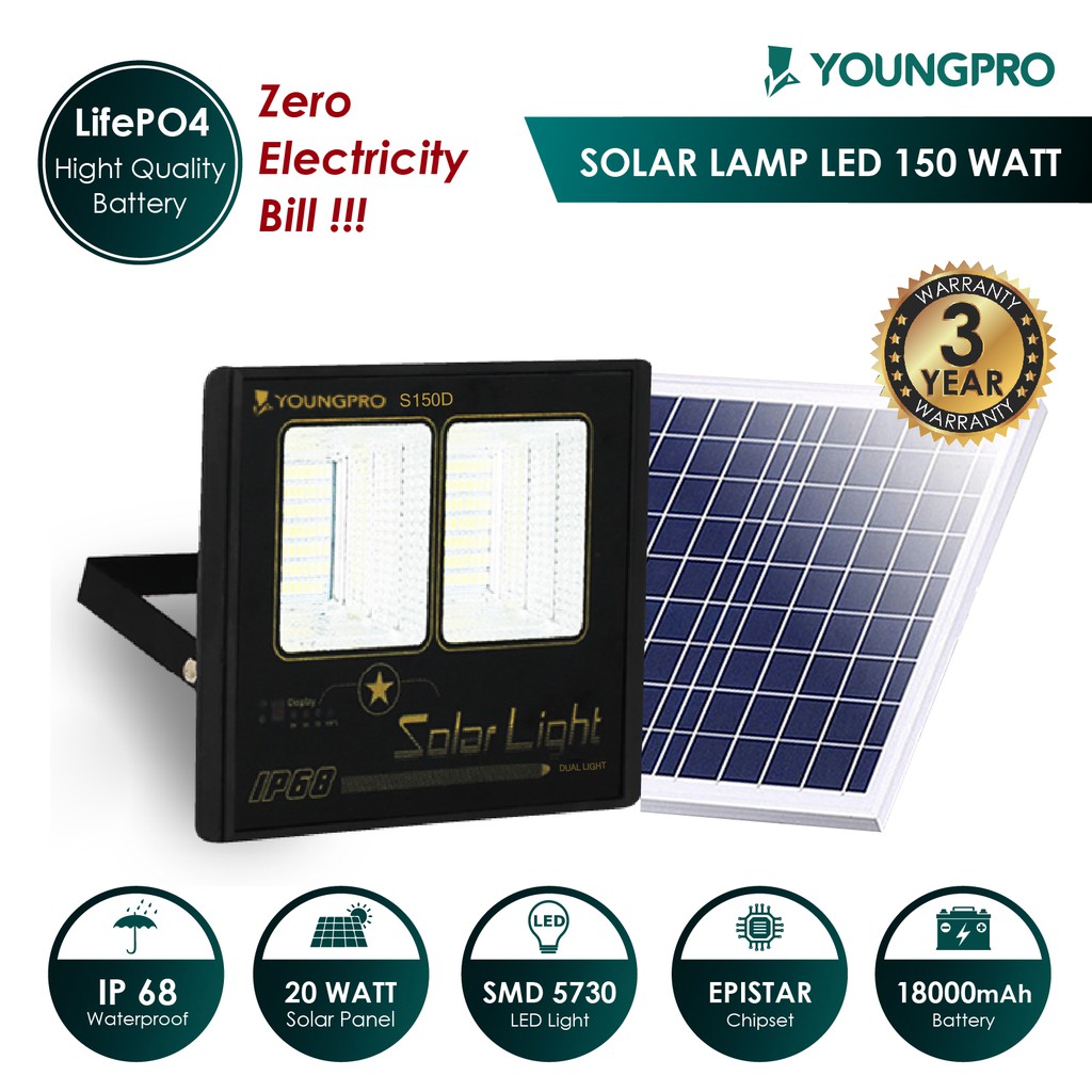 LAMPU SOLAR+ PANEL S150D BERGARANSI 3TAHUN!!!!! YOUNGPRO Lampu Tenaga surya