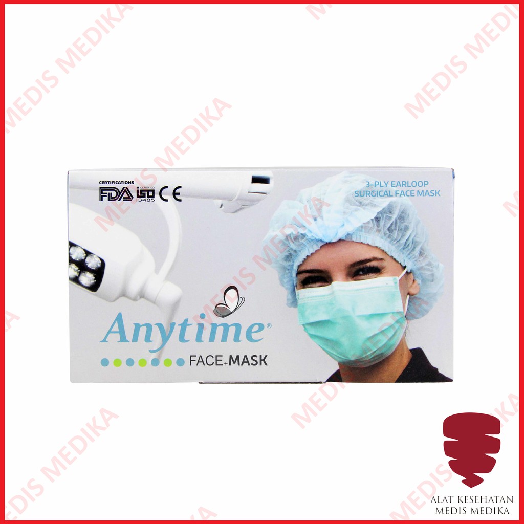 Masker Debu Motor Earloop Anytime Face Mask Surgical 3 PLY Disposable