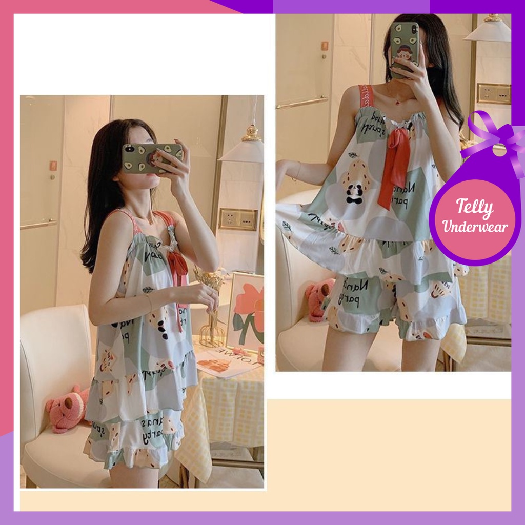 TELLY ➡️ 321  Baju Tidur Piyama Import Gaya Korea Motif Kartun Lucu Baju tidur wanita