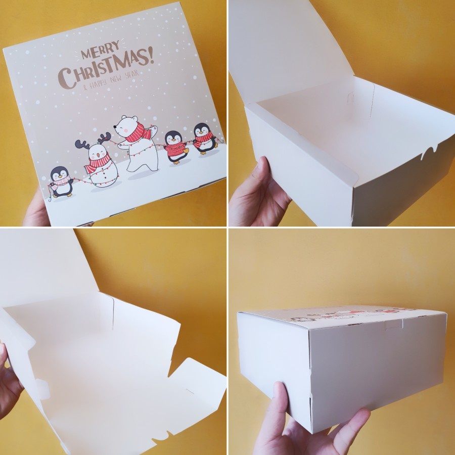 

DUS CHIFFON KOTAK NATAL BOX ROTI KERING UKURAN 22x22x10cm MOTIF POLAR BEAR & FRIEND DUS PACKING KUE