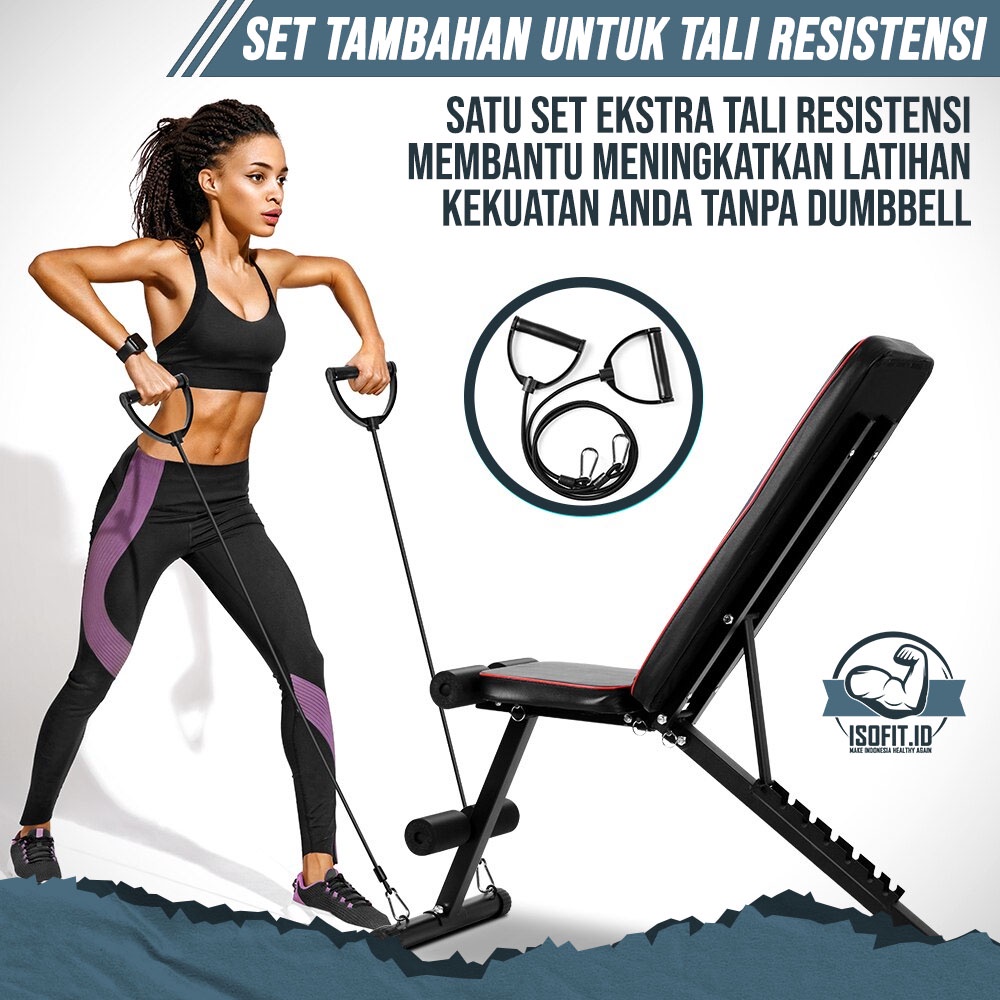 Isofit.id Adjustable Gym Bench Press / Kursi Alat Fitness Rumah / Alat Latihan Kebugaran gratis tali resistensi (107)