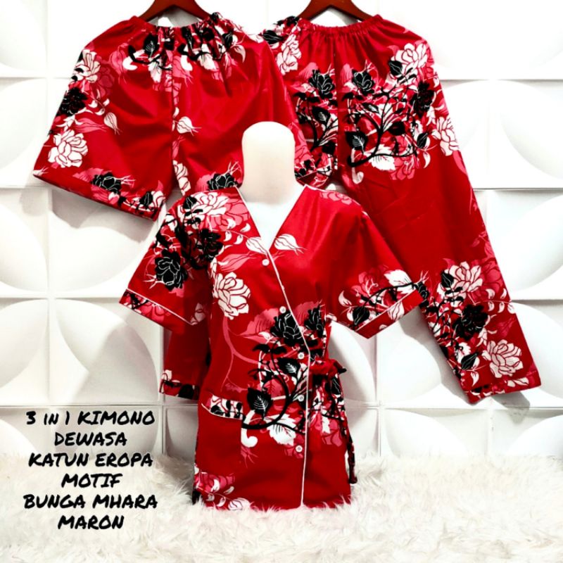 Piyama Kimono 3 in 1 dewasa motif Bunga sakura-B Manohara Maron KMN
