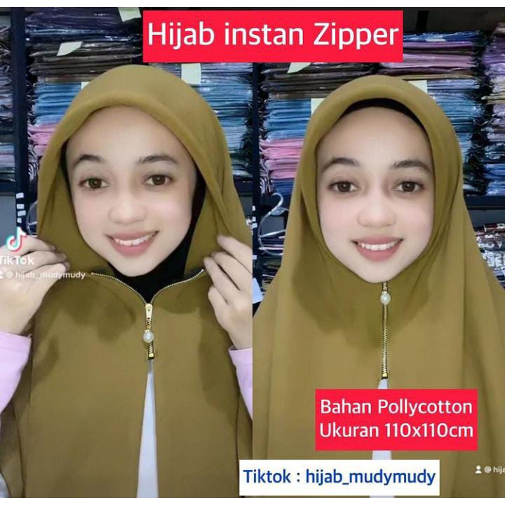 (TERBARU) HIJAB ZIPPER POLOS JILBAB RESLETTING / SEGI EMPAT ZIPPER LASERCUT INSTAN POLOS