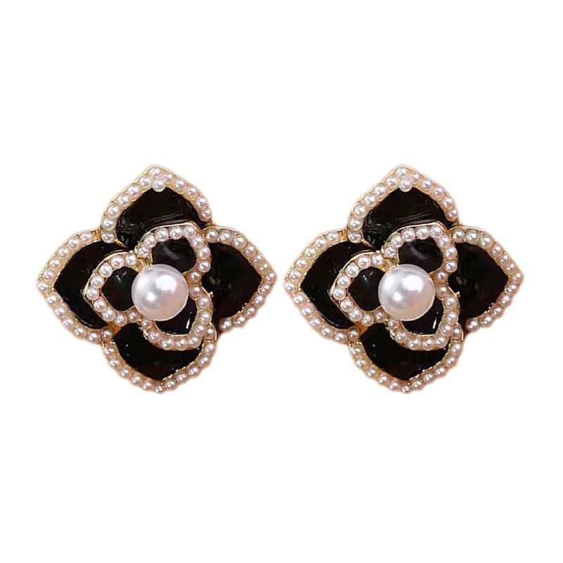 Anting Stud Desain Bunga Camellia Aksen Mutiara Berlian Imitasi Bahan S925 Silver Gaya Retro Untuk Wanita