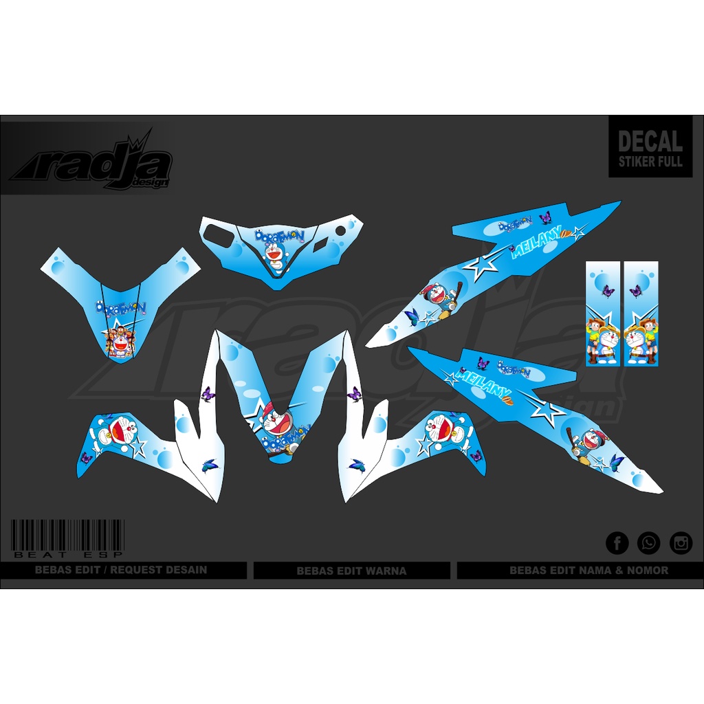 DECAL STICKER BEAT ESP 2017 - DEKAL STIKER BIRU PUTIH DORAEMON (001) KATALOG 2018-2019