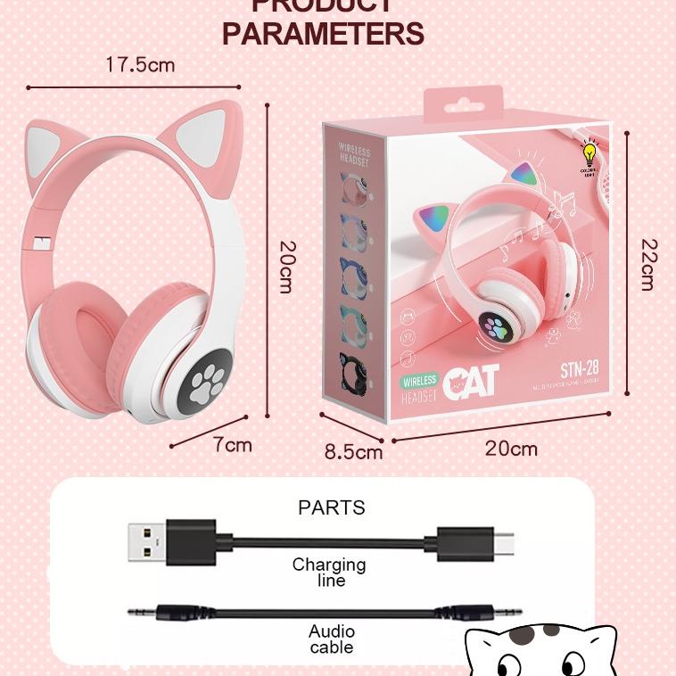 TERMURAH Headphone kuping kucing karakter Gaming Bluetooth Wireless game headset Cat Ear bando aerph