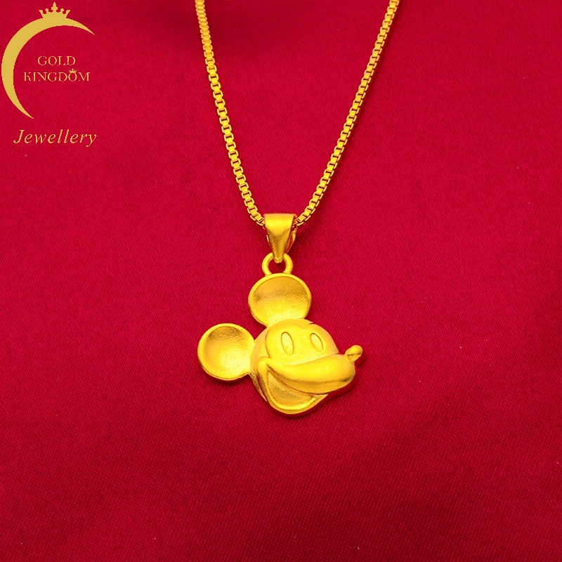 Goldkingdom Kalung Rantai Emas Asli Kadar 375 Dengan Liontin Mickey Mouse Untuk Wanita