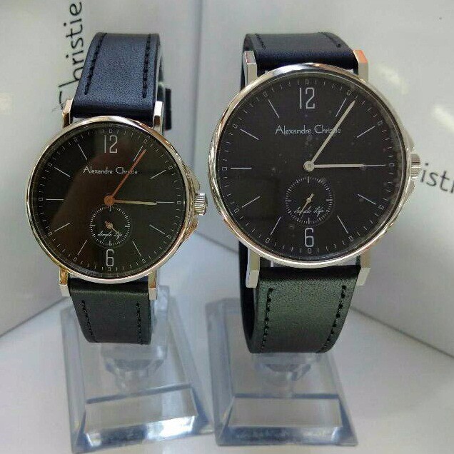 Jam AC Alexandre Christie 8458 Kulit Hitam Couple Original F-14