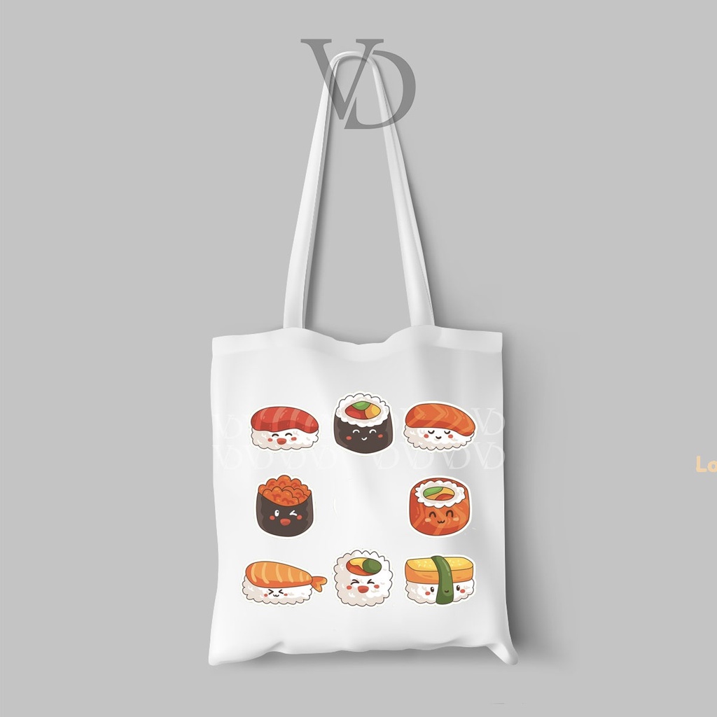 TOTE BAG BAHAN KANVAS MOTIF makanan snack foodies cute / korean TOTE BAG / TAS BELANJA korea