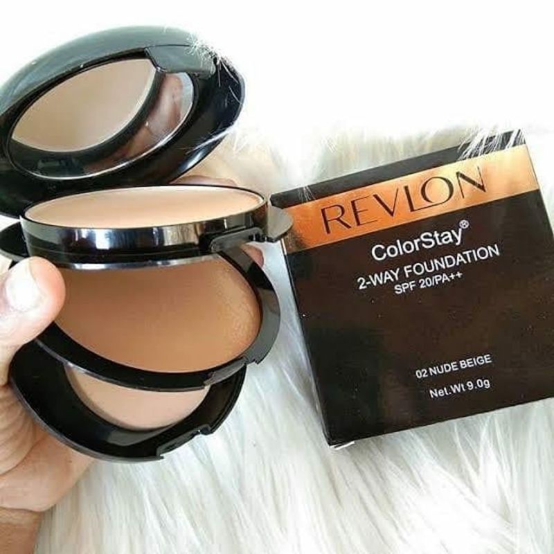 [GRATIS ONGKIR] Bedak Revlon 2in1 colorstay 2 way foundation Bedak Kering Basah Spons Ponduction Fou