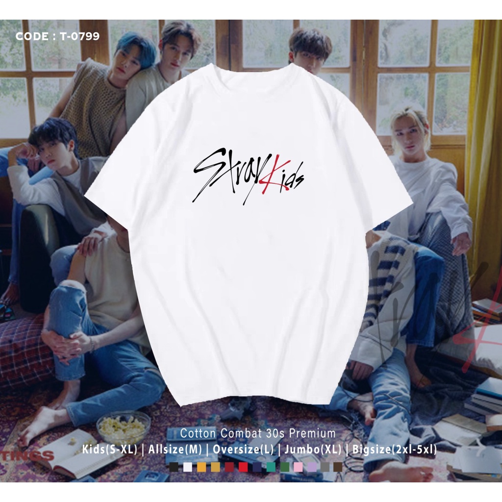 KAOS STRAY KIDS FONT / T-SHIRT / K-POP / CUSTOM 100% REAL PICTURE BAHAN ADEM / STAY INDO