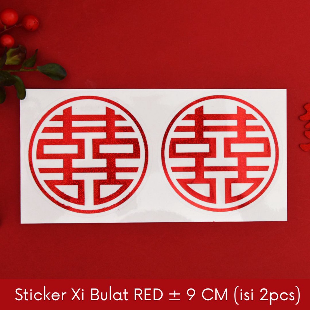 [9cm] Sticker kecil Bulat/Kotak Merah Emas Sanghi Shuang Xi Sangjit WeddingTempelan Barang/Tas/Pajangan/Dinding/Lemari/Pintu