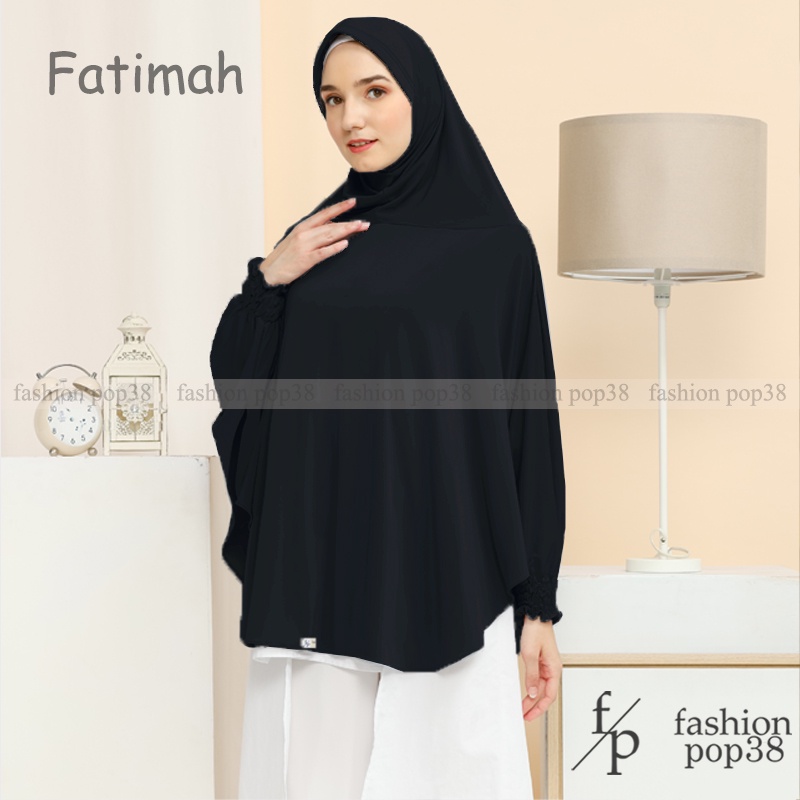 ORIGINAL khimar Fatimah Bergo lengan jilbab kombinasi tangan Bahan GOOD JERSEY-hitam