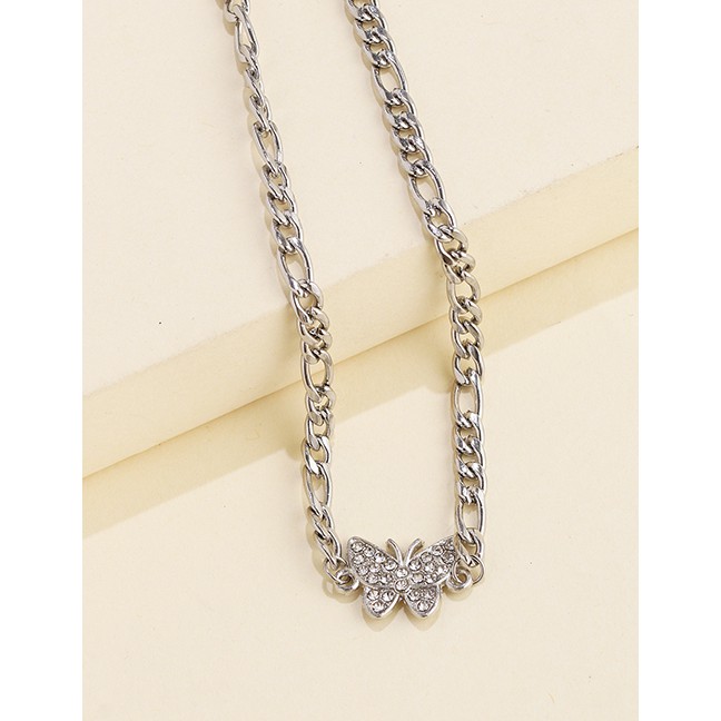 LRC Kalung Fashion Silver Butterfly Stainless Steel Titanium Diamond K43624