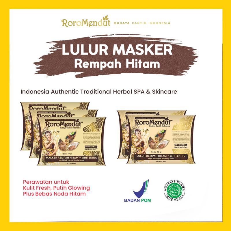 Lulur Masker Rempah Hitam Whitening Roromendut