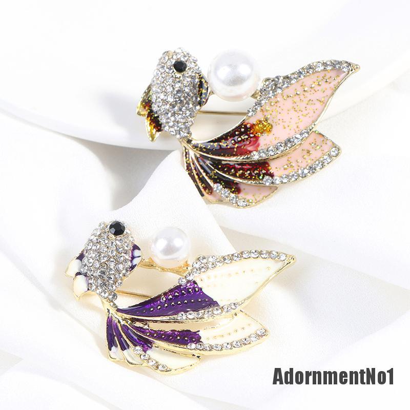 (Adornmentno1) 1pc Bros Pin Bentuk Ikan Mas Aksen Kristal Berlian Imitasi Untuk Wanita / Pesta Pernikahan
