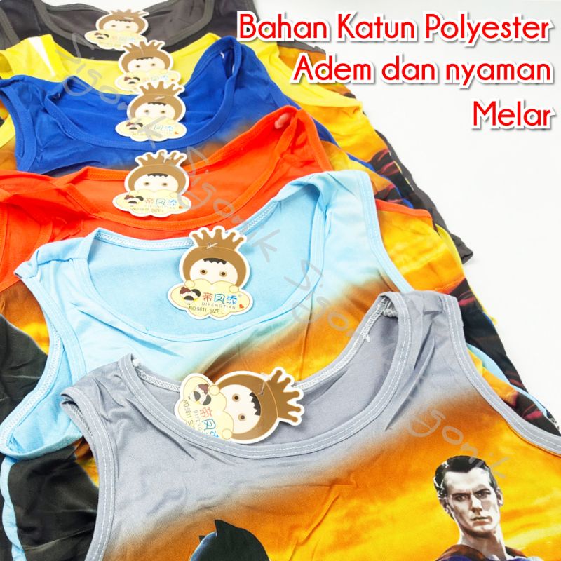 Singlet Motif Anak Cowok Laki M L XL Balita Paud TK SD Bocah Karakter Superhero Murah Sigonik