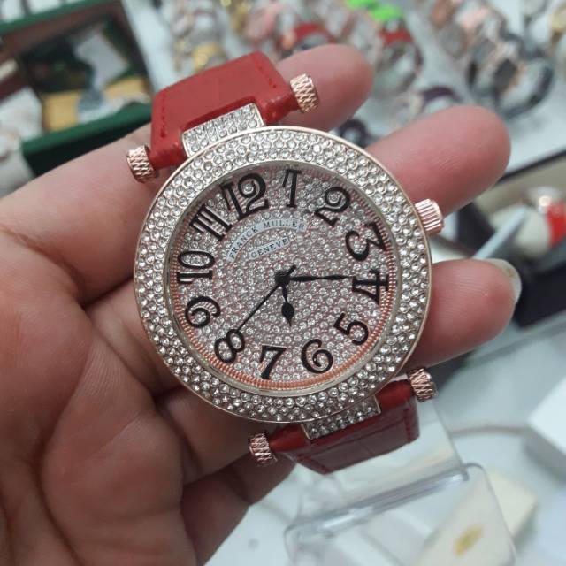Jam tangan fashion wanita/cewek FRANK MULLER ANGKA full diamond model tali kulit super