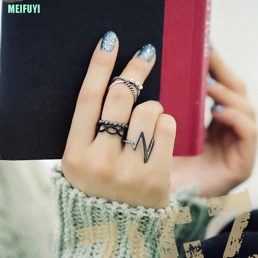 Meifuyi 4pcs Set Cincin Buku Jari Aneka Bentuk Warna Silver Hitam Gaya Punk Untuk Wanita Shopee Indonesia