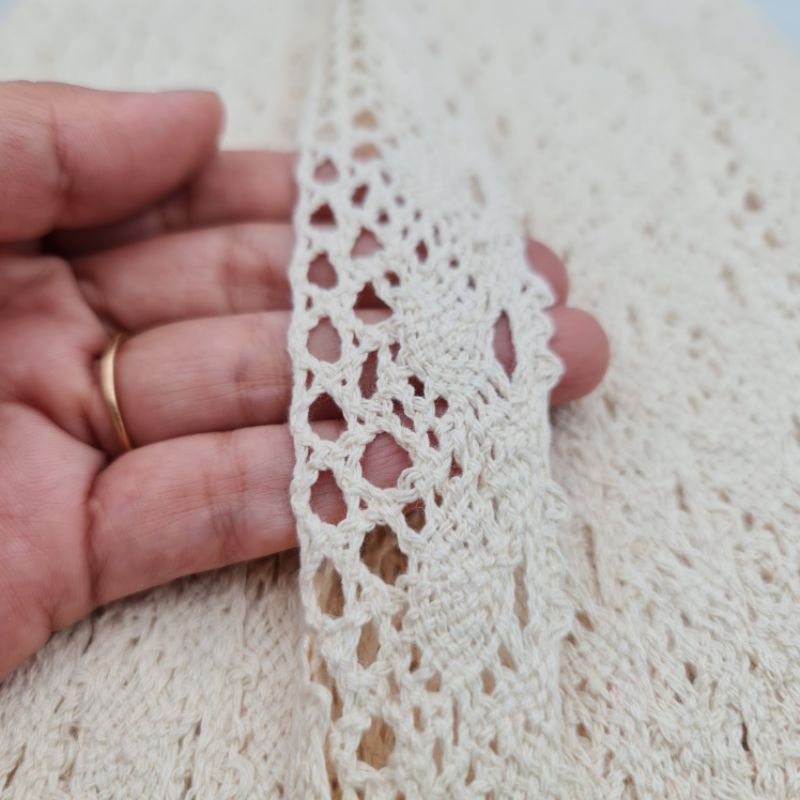 RENDA KAIT RAJUT KATUN LEBAR  4 CM KODE M 019A PER METER KUALITAS HALUS BAGUS
