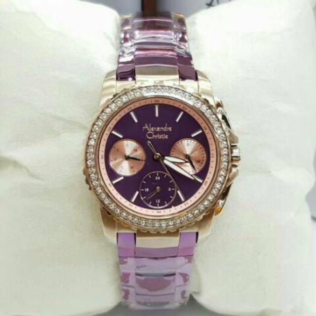 JAM TANGAN WANITA ALEXANDRE CHRISTIE 6455 PURPLE SOFT ROSEGOLD ORIGINAL