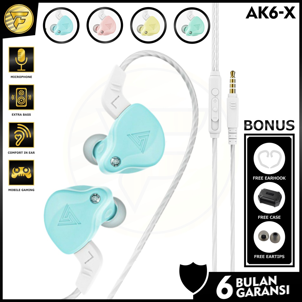 QKZ AK6X upgrade AK6 earphone Subwoofer HIFI BASS Telfon Sport headset dengan mic macaron original