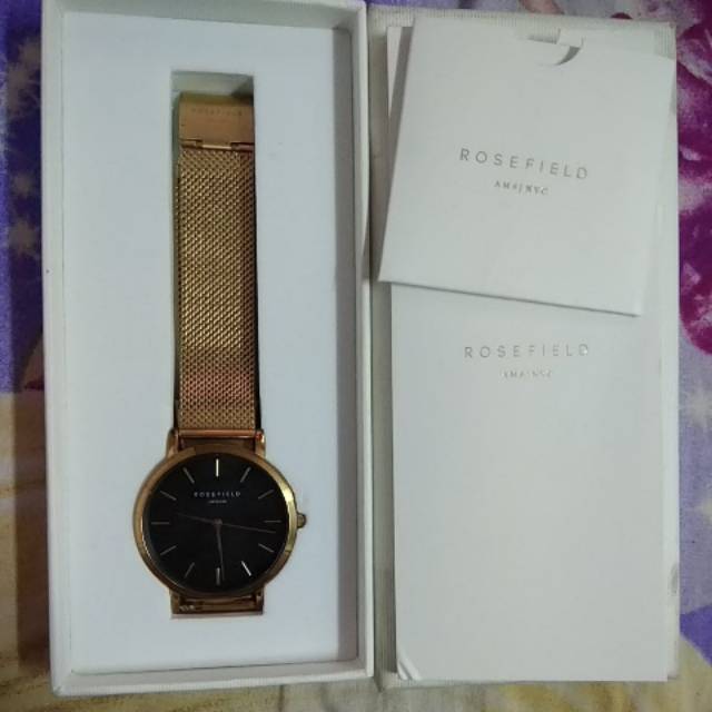 ROSEFIELD - The Mercer Rose Gold Black Dial Watch with Rose Gold Strap