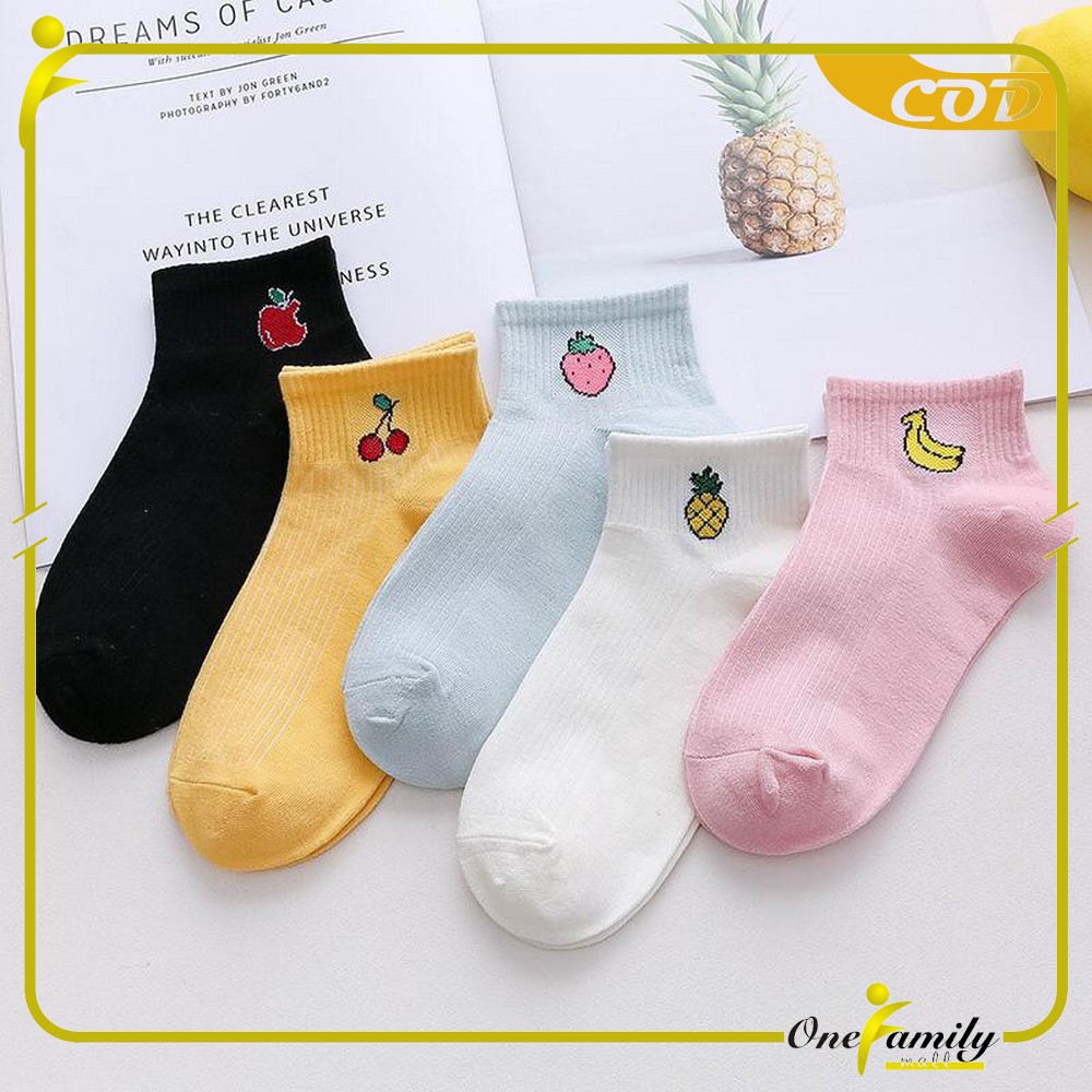 ONE - P55-P58 Kaos Kaki Pendek Dewasa / Kaos Kaki Semata Kaki Polos / Kaos Kaki Ankle Wanita Motif-BUAH