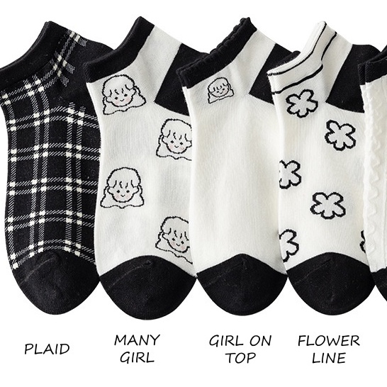 MURMURE.ID | KAOS KAKI MOTIF KARAKTER CUTE IMPORT KAOS KAKI WANITA PENDEK MOTIF SEMATA KAKI FASHION IMPORT-BLACK-MANY GIRL