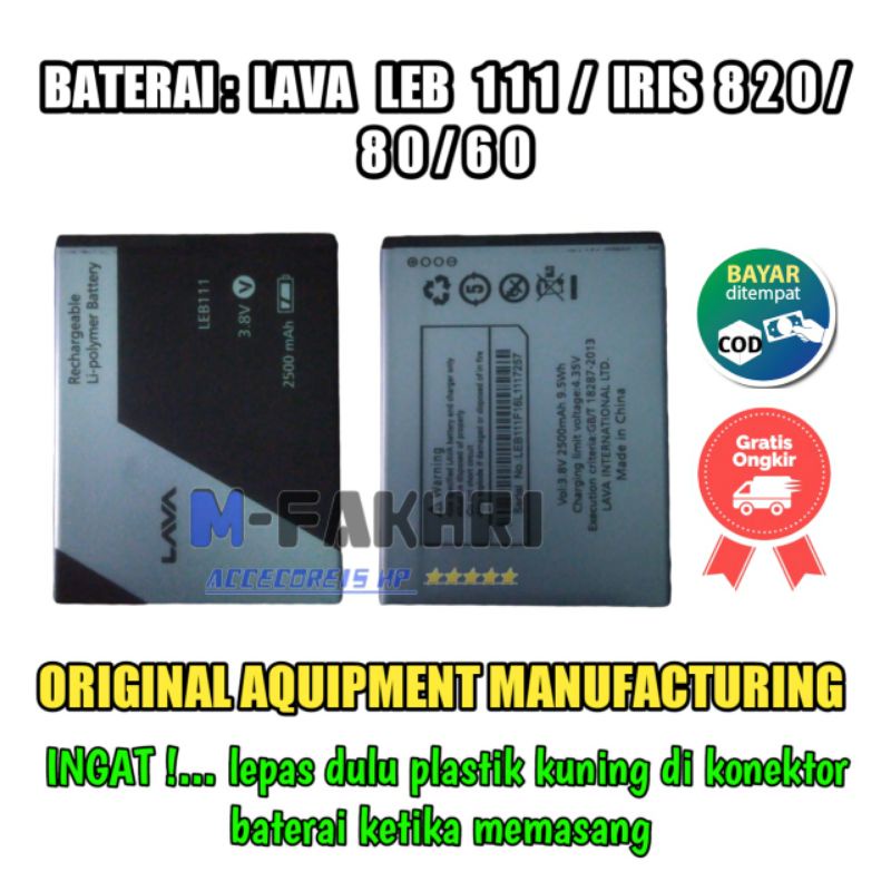 BATERAI BATRYY BATERY BATTREI HP LAVA LEB 111 /IRIS 80/60/820 original