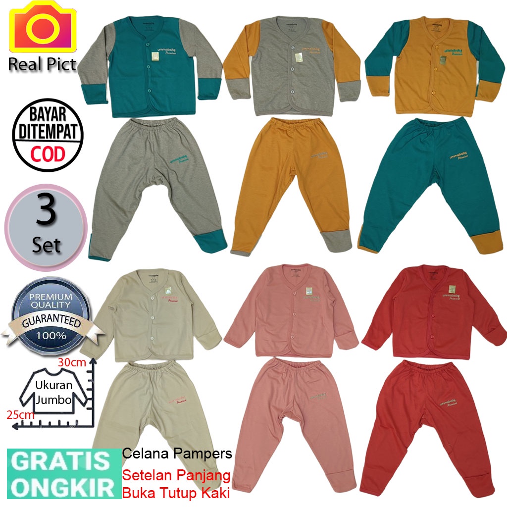 6 Pcs / 3 Setelan Panjang Bayi Baru Lahir Perempuan Polos Premium Size Jumbo 0-6 Bulan Bahan Katun SNI Perlengkapan Baju Tidur Bayi Harian Piyama Newborn Gift Set Kado Lahiran Persalinan Terlaris