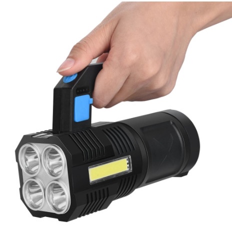 New Senter LED Sorot Jarak Jauh 4 LED COB Light Super Terang Anti Air