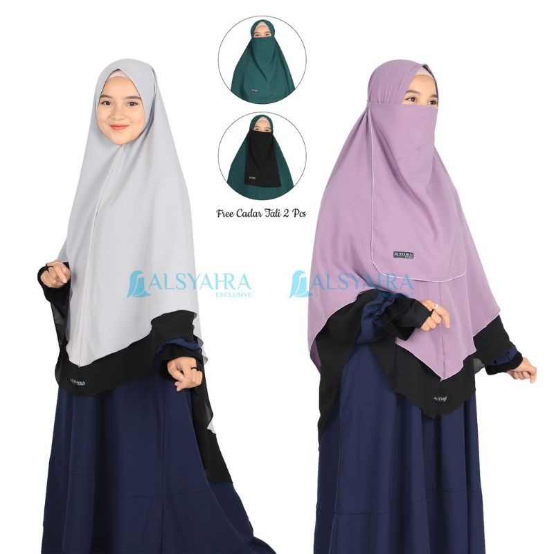 Alsyahra Exclusive Set Khimar Cadar Tali Shofa Kombinasi Cerutti 2 Layer XL