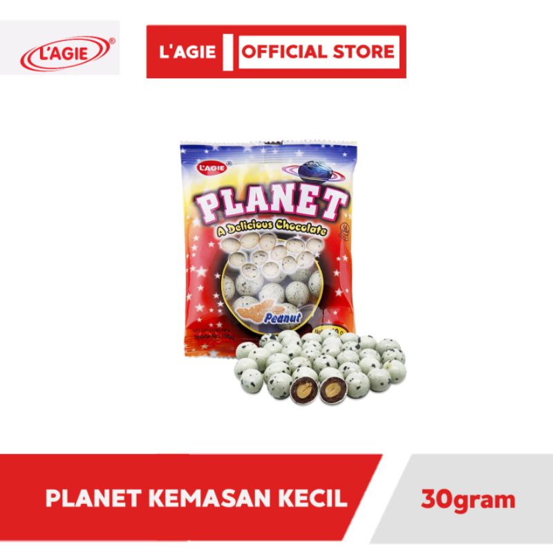

Cokelat L'agie Planet Chocolate Peanut-Cokelat Compound Susu manis isi kacang tanah 30g