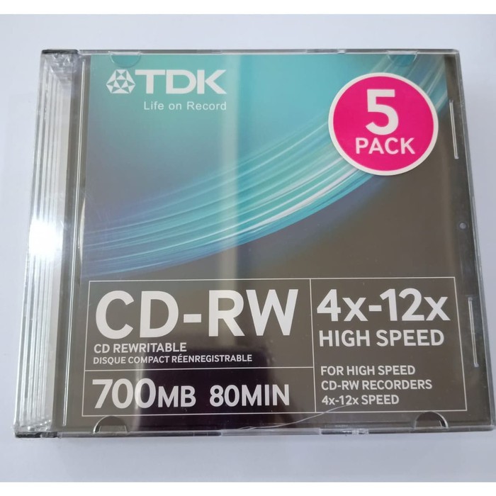 TDK CD-RW SLIM CASE 4X-12X ISI 5 PCS